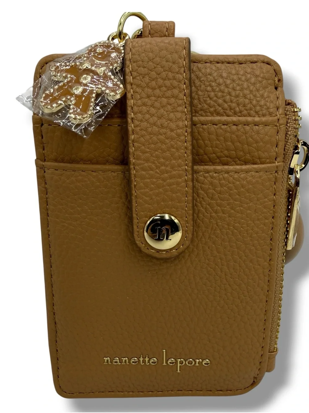 Nanette Lepore Wristlet ID Card Holder Candi Camel Zip Coin Pouch Key Ring